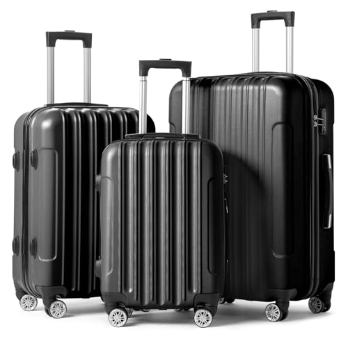 Karl Home 3-Piece Hardside Luggage Set in Black – Lightweight ABS with Spinner Wheels, TSA Lock, and Modern Design