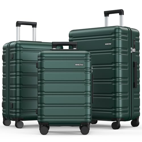 BEOW 3-Piece Hardside Luggage Set in Army Green - Includes 20", 24", and 28" Expandable Suitcases with Spinner Wheels and TSA Lock