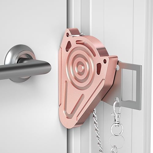 Portable metal door lock designed for travel, ensuring enhanced security and privacy for hotel rooms and apartments. Compact and easy to install.