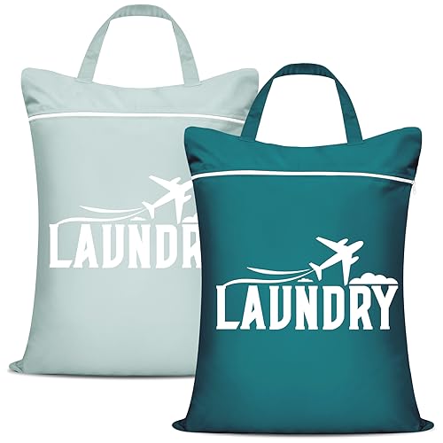 Fiodrimy 2-piece large waterproof laundry bags in blue and grey, perfect for travel, gym, and college dorms, with metal zippers and handles