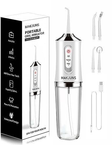 MAKJUNS Water Dental Flosser - Cordless and rechargeable with 3 modes, 4 interchangeable jets, and IPX7 waterproof design for effective oral care at home or on the go