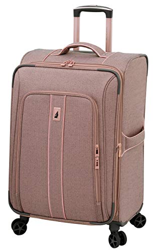 LONDON FOG Newcastle 24-Inch Expandable Spinner Luggage in Rose Charcoal Herringbone with 360-Degree Wheels and Adjustable Handle