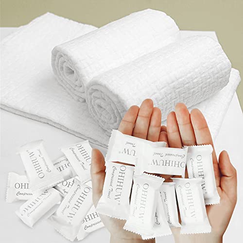 OHIHUW Magic Compressed Towels – 30-pack of large, thick washcloths in compact packaging, ideal for travel, camping, and sports. The towels expand into a generous 15x10 inch size when exposed to water