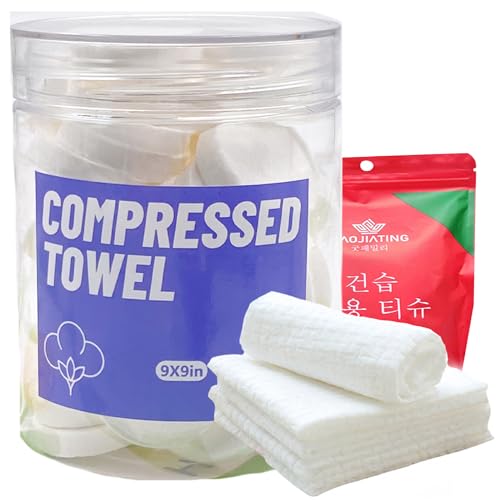 40PCS Compressed Towels - Portable and soft pure cotton towels that expand to 9x9 inches when wet. Ideal for travel, home, and outdoor activities