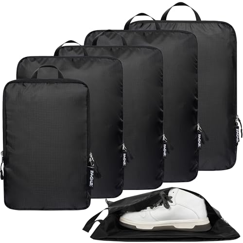 BAGAIL 6 Set Ultralight Compression Packing Cubes – Durable and Space-Saving Travel Organizers for Luggage and Backpack in Black