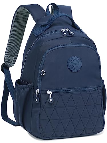 Dark blue KAIERWOKE Small Nylon Backpack with multiple compartments and adjustable padded straps, ideal for daily use and outdoor activities