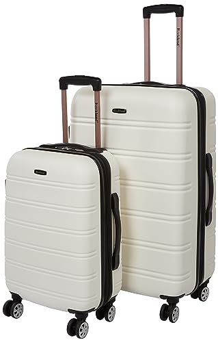 Rockland Melbourne 2-piece luggage set featuring a white hardside design with expandable capability and smooth spinner wheels for effortless travel.