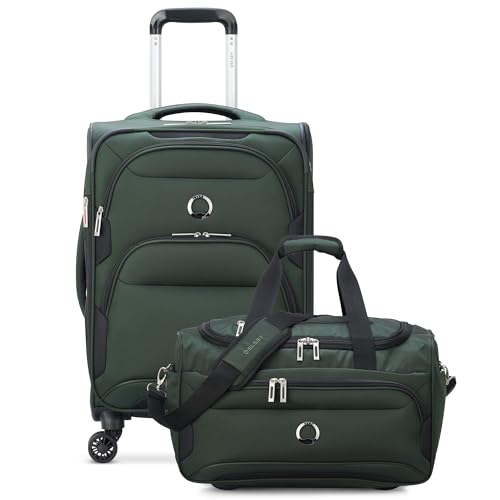 DELSEY PARIS Sky Max 2.0 Expandable Luggage Set – 21-Inch Spinner Suitcase and Duffle Bag in Green with Modern Design and Versatile Features