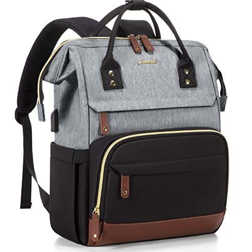 LOVEVOOK Laptop Backpack for Women in black-grey-brown, featuring a large capacity, multiple compartments