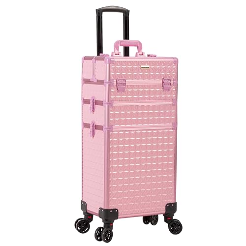 JINGUAN 3-in-1 Rolling Makeup Case – Multi-functional Cosmetic Trolley with Detachable Compartments, 360° Swivel Wheels, and Lockable Storage