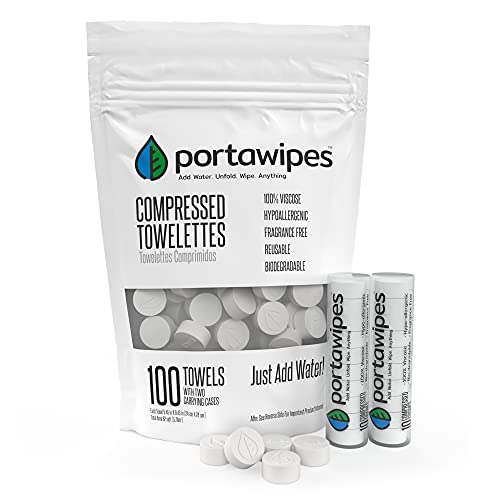 Portawipes Compressed Coin Tissues – 100 Pack with Two Waterproof Cases for Portable, Soft, and Eco-Friendly Wipes Ideal for Travel and Everyday Use