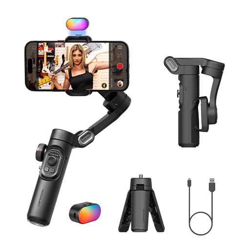 AOCHUAN Smart XE Series Smartphone Gimbal Stabilizer – Foldable 3-Axis Stabilizer with Magnetic RGB Fill Light for iPhone and Android Vlogging and Filming