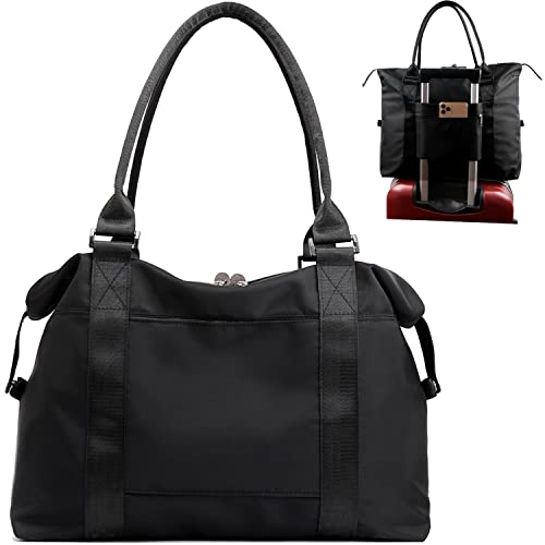 Black JSAHAH Women's Travel Tote Bag with 6 compartments, trolley sleeve, and adjustable handles.