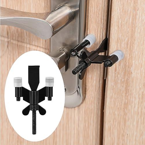 Portable travel door lock made of 304 stainless steel, featuring adjustable screws and protective caps for versatile fit and enhanced security. Ideal for hotels, apartments, and home use