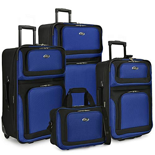 U.S. Traveler New Yorker Lightweight Expandable 4-Piece Luggage Set in Blue with Smooth Rolling Inline Wheels, ideal for any travel adventure