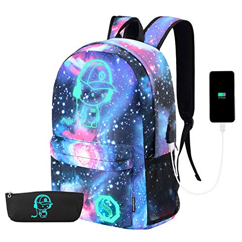 Hon Hai Age Galaxy Luminous Anime Backpack with USB Charging Port and Anti-Theft Lock, designed for kids and teens with large capacity and water-resistant fabric