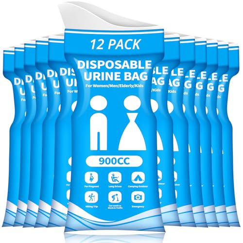 HOKINETY Portable Urine Bags – 12 Pack Disposable 900ML Pee Bags for Travel, Emergencies, and Outdoor Use