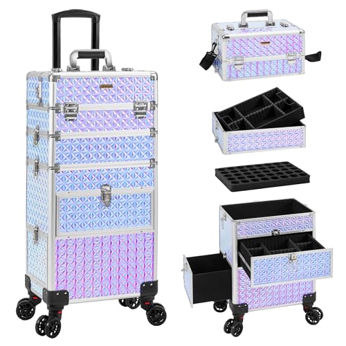 JINGUAN 4-in-1 Rolling Makeup Case – Multifunctional Cosmetic Trolley with Detachable Drawers, Wheels, and Secure Locks