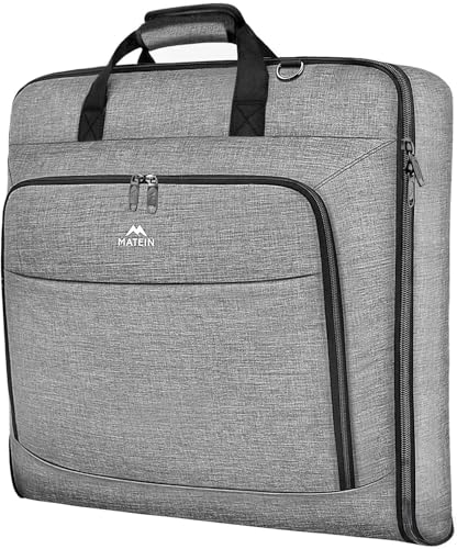 MATEIN Water-Resistant Carry-On Garment Bag in Grey, featuring multiple compartments for organized travel and wrinkle-free storage for suits and dresses