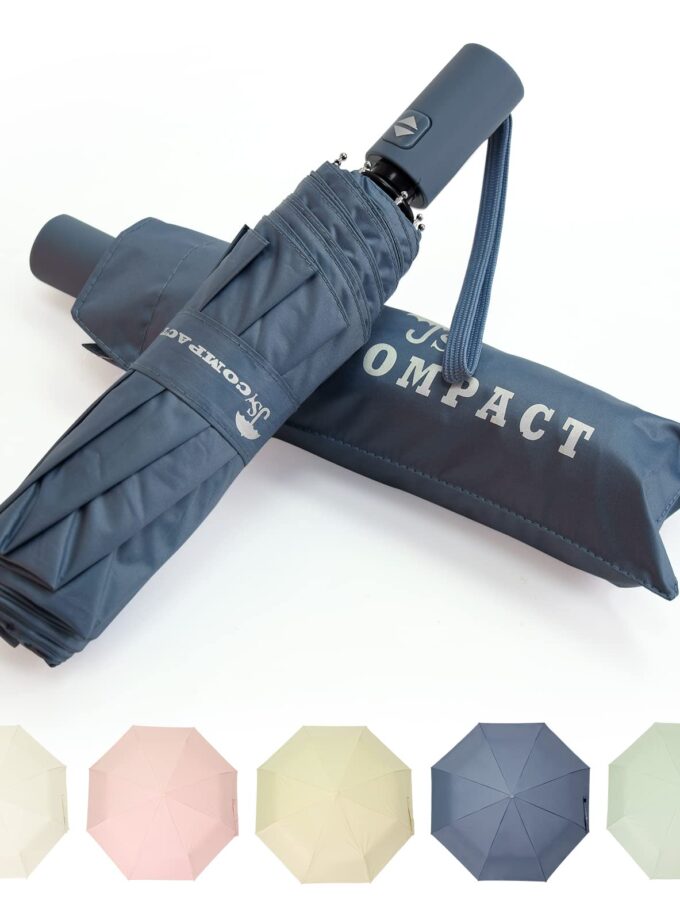 SY COMPACT Automatic Folding Umbrella in blue, featuring a lightweight design, one-touch open and close mechanism, and durable fabric for rain and sun protection