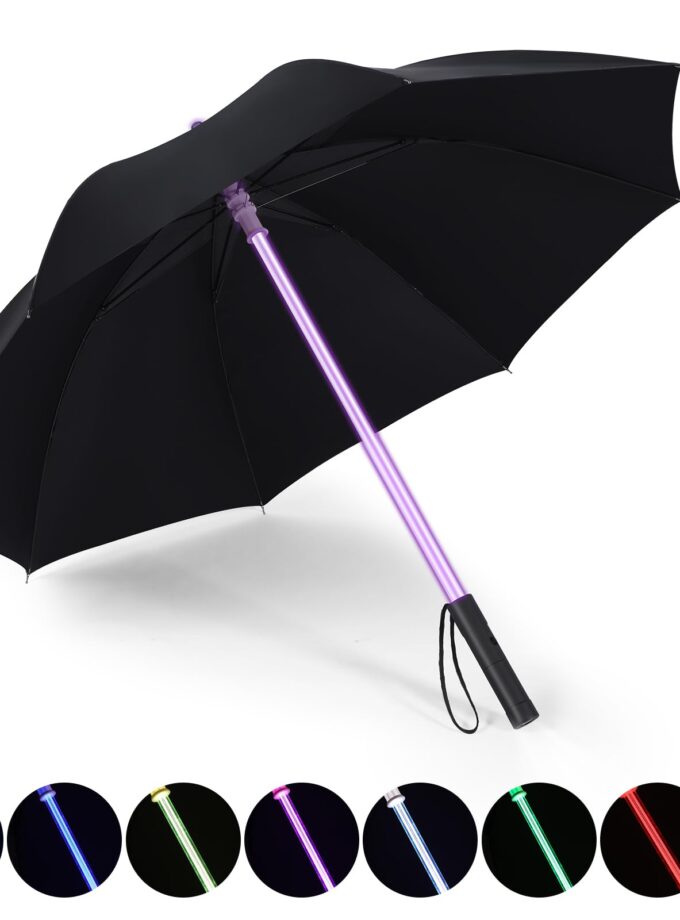 Sanwuta LED Umbrella with 7-Color Changing Effects and Flashlight Handle – Windproof Large Canopy Umbrella for Men and Women