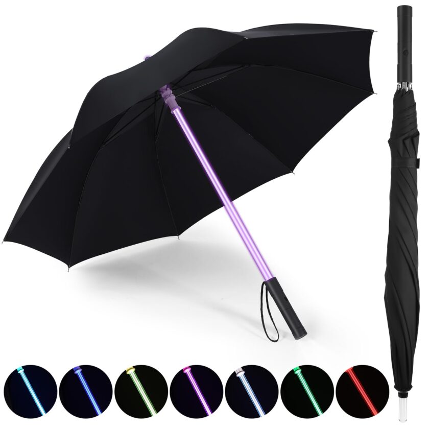 Sanwuta LED Umbrella with 7-Color Changing Effects and Flashlight Handle – Windproof Large Canopy Umbrella for Men and Women