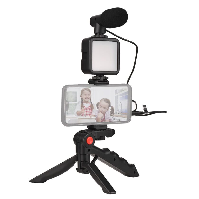 Camnoon Smartphone Vlog Kit with LED Video Light, Cardioid Microphone, Extendable Phone Clip, and Sturdy Tripod for Professional Live Streaming and Vlogging