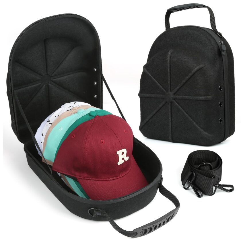 GERMUN Hard Baseball Hat Case with Adjustable Shoulder Strap and Sturdy Handle – Protects Up to 6 Caps, Lightweight and Ideal for Travel