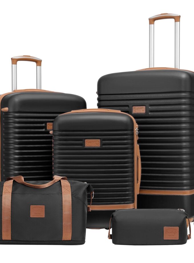 Coolife 5-Piece Luggage Set featuring TSA-approved locks, spinner wheels, and lightweight hardshell design