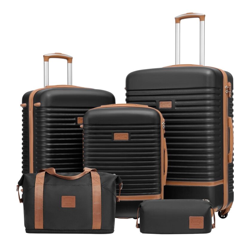 Coolife 5-Piece Luggage Set featuring TSA-approved locks, spinner wheels, and lightweight hardshell design