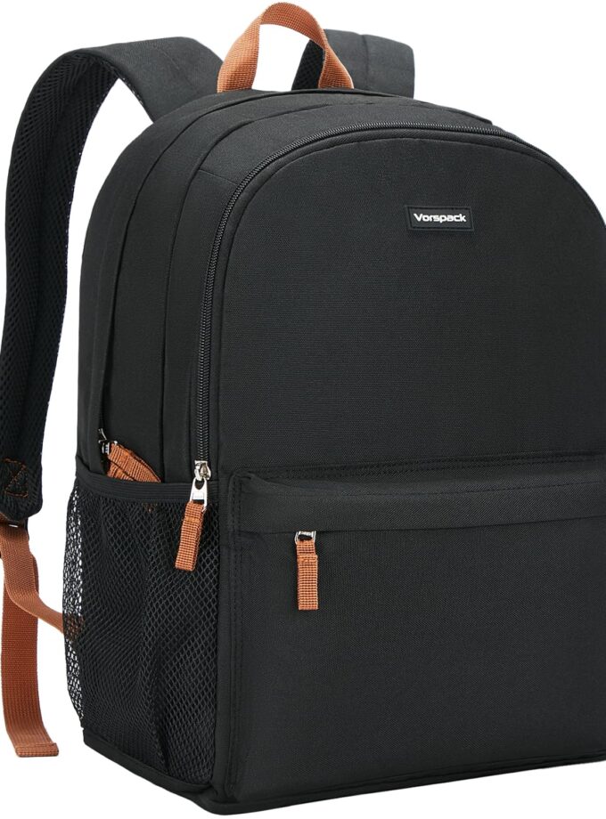Vorspack Lightweight Black Backpack – Classic Design with Multi-Pockets, Padded Straps, and Durable Water-Resistant Fabric for Versatile Use