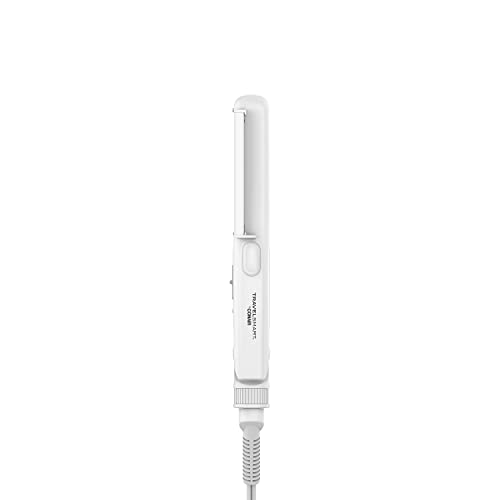 Compact Conair 2-in-1 Travel Styler in white, perfect for versatile styling with ceramic plates and dual voltage compatibility