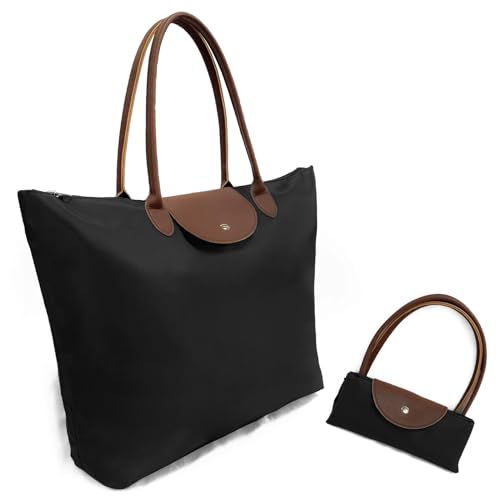 Stylish black TELOSPORTS Tote Top Handle Bag, lightweight and packable, perfect for daily use and travel