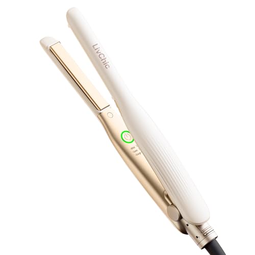 LivChic Small 1/2 Inch Flat Iron with anti-pinch design and ceramic plates, ideal for short hair styling and travel.