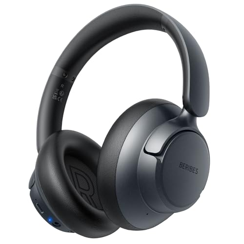BERIBES Black Noise Cancelling Headphones, foldable with 70-hour playtime, active noise cancelling and transparent modes for versatile listening