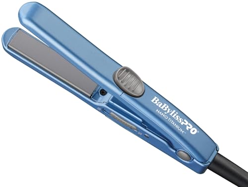 BaBylissPRO Nano Titanium Mini Straightening Iron in blue, compact size ideal for travel and styling short hair with shiny results