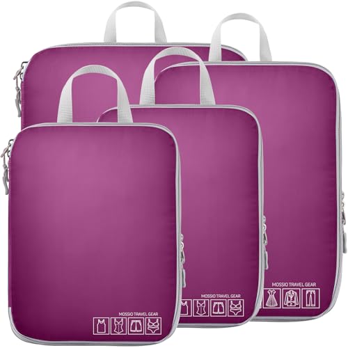 Mossio 4 Set Large Mesh Packing Bags in purple for organized travel, featuring compression design and easy access