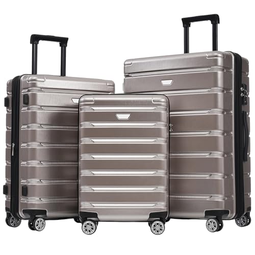 Merax 3-Piece ABS Hardside Luggage Set in Dark Grey, featuring expandable design, spinner wheels, and TSA locks for secure travel