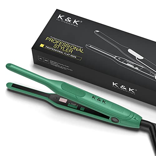 Compact K&K 3/10” Mini Ceramic Flat Iron with Nano Titanium plates, ideal for short hair and travel-ready design