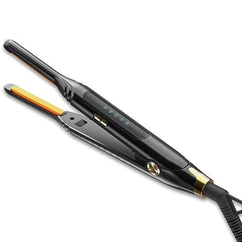 Ficzcfy Pencil Flat Iron with 3/10-inch ceramic plates, designed for short hair, pixie cuts, and bangs, featuring LED display and adjustable temperature