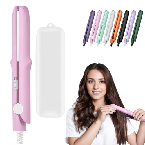 Pink Omaky 2-in-1 Mini Curling Wand and Flat Iron for travel, featuring advanced ceramic technology and fast heat-up for all hair types