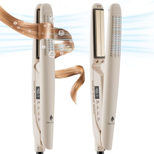 MiroPure 2-in-1 Flat Iron and Curler with 360° airflow and titanium ceramic plates in sleek design, featuring built-in aroma diffuser and adjustable temperature settings