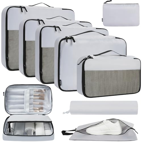 BAGAIL 9-Piece Packing Cube Set in Light Grey: Premium, tear-resistant travel organizers designed for efficient packing and easy access
