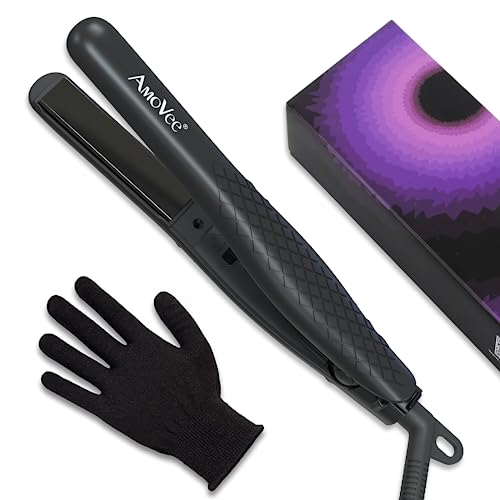 AmoVee Mini Portable Flat Iron in sleek black, designed for travel and short hair styling with ceramic tourmaline plates