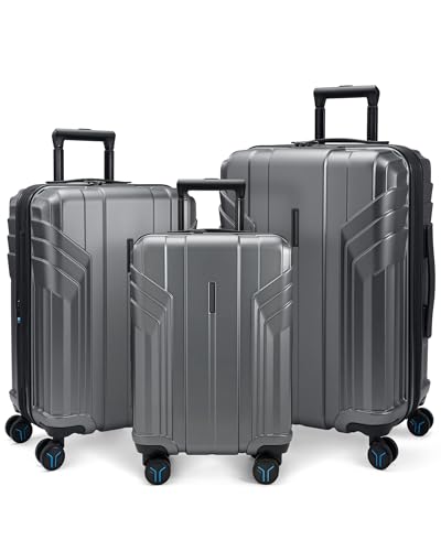 BAGSMART 3 Piece Luggage Set in grey, featuring lightweight expandable design, TSA lock