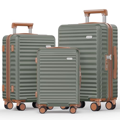 SHOWKOO 3-Piece Hardside Luggage Set in Green, featuring expandable design, TSA lock, and double spinner wheels for effortless travel