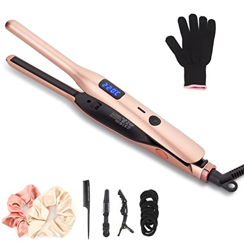 JAETON 2-in-1 Ceramic Pencil Flat Iron in rose gold, designed for short hair, pixie cuts, and men's beards, featuring compact plates and adjustable temperature