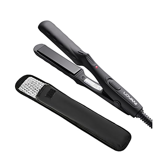 LOVANI Mini Flat Iron with Ceramic Tourmaline Plates and Travel Bag, perfect for styling on the go.