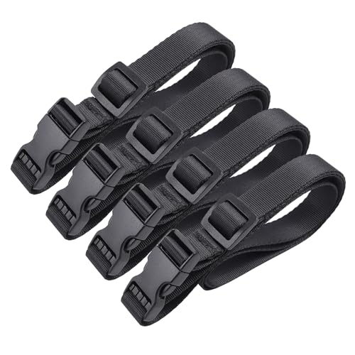 Set of four adjustable utility straps with quick-release buckles for securing outdoor gear and travel essentials