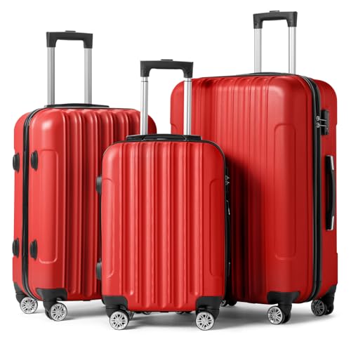 Red Karl Home 3-Piece Hardside Luggage Set with Spinner Wheels, TSA lock, and modern design, perfect for travel and business